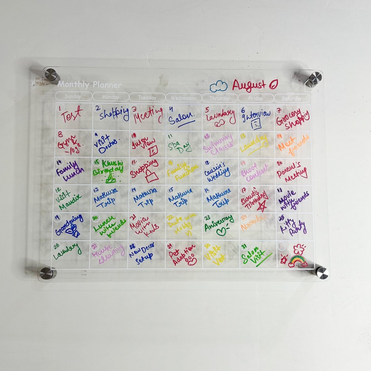 Acrylic Monthly Planner Board – Reusable Wall Organizer with Markers - Memories InsiteACRYLIC MONTHLY PLANNER WALL MOUNT